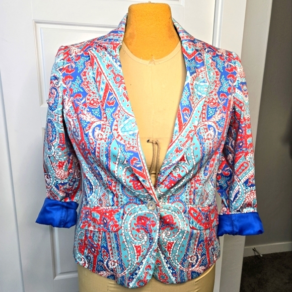 JONES NEW YORK SIGNATURE STRETCH AMERICANA ONE BUTTON BLAZER WOMEN SIZE 12 TEAL - Picture 1 of 12